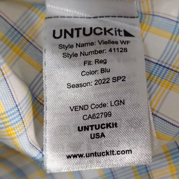 UNTUCKit Vielles Shirt Mens Size Medium Gingham Plaid Cotton Long Sleeve 41128 - Picture 7 of 12